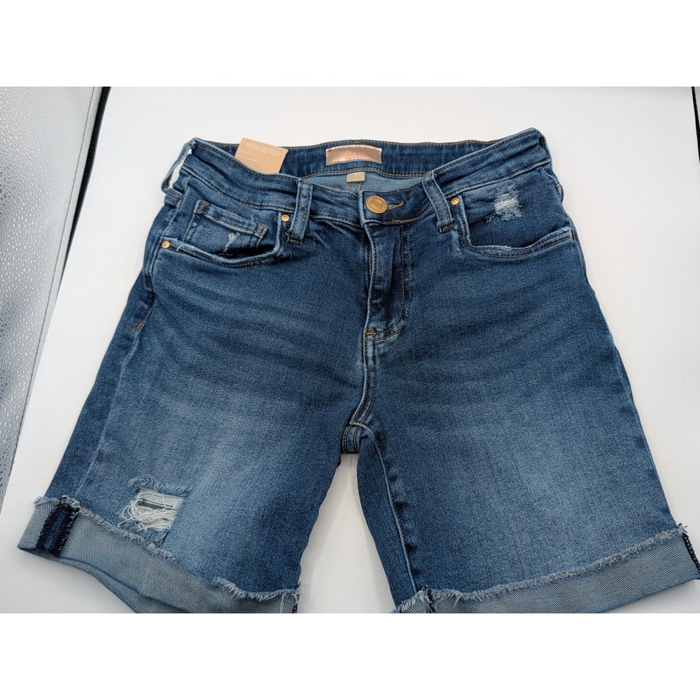 Kut from the Kloth Catherine Boyfriend Shorts Blue Distressed Denim Cuffed 2